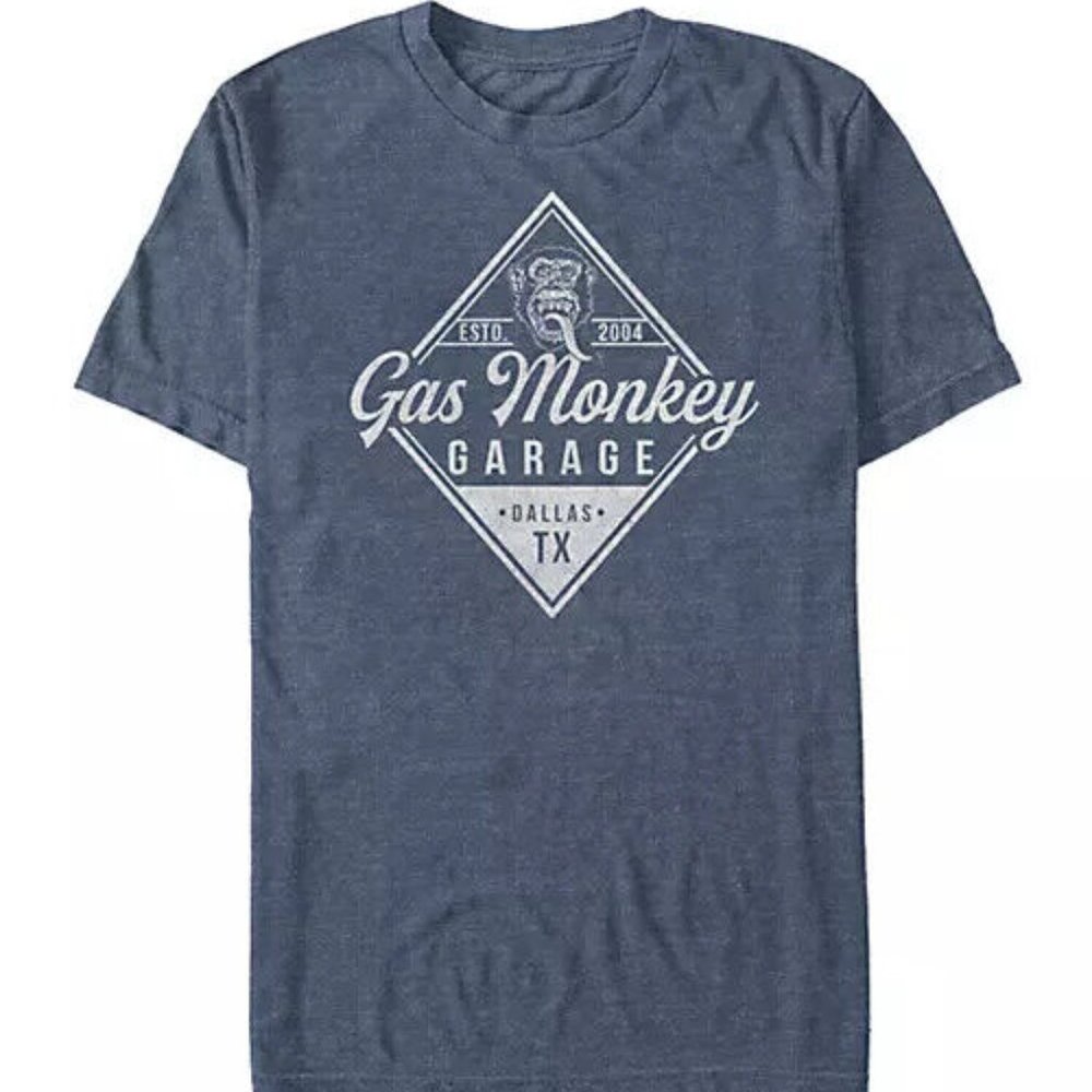 Gas Monkey Garage Mens Dallas, TX Navy Heather Print Shirt New